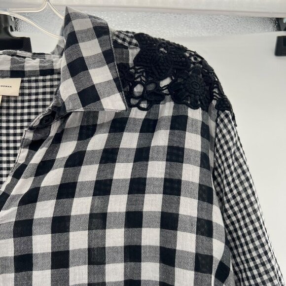 Style & Co Women's Button Up Top Long Roll Tab Sleeve Black/White Check Size 3X - Picture 4 of 9